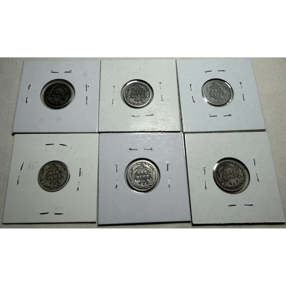 Lot of 6 Barber Silver Dimes 1902-O 1905-S 1909 1911 1912-S 1914-P US Coins